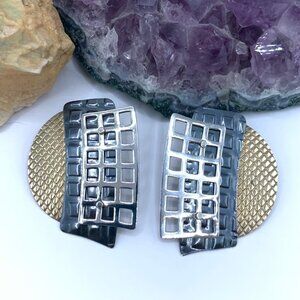 Edelstein Modernist Tri Color Metal Sterling Silver Pierced Post Vintage Earring